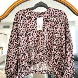 NWT Zara Leopard Animal Print Satin Balloon Blouse